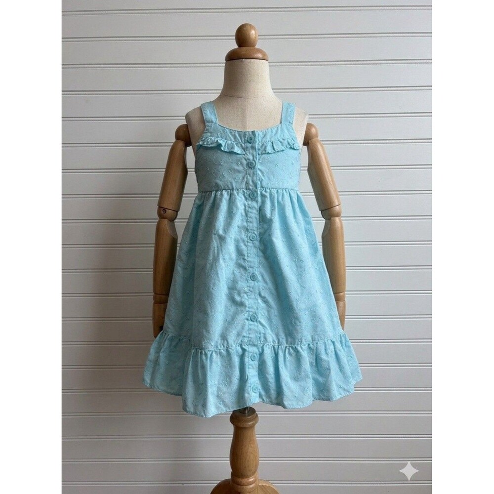 Penelope Mack Toddler Girls Blue Eyelet Floral Sun Dress Size 4T Button Front